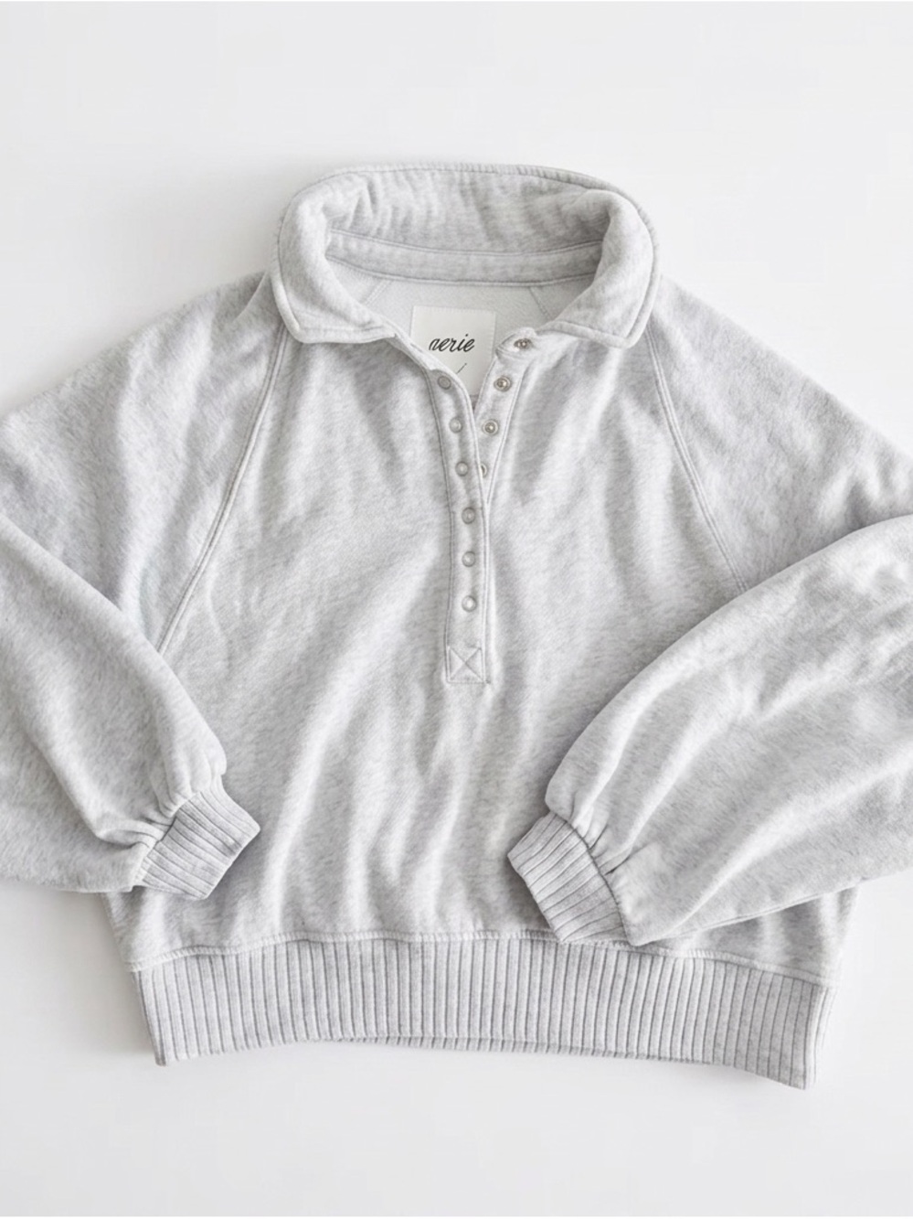 Aerie Women’s Gray Pullover Button Up Long Sleeve Sz Small  Cotton